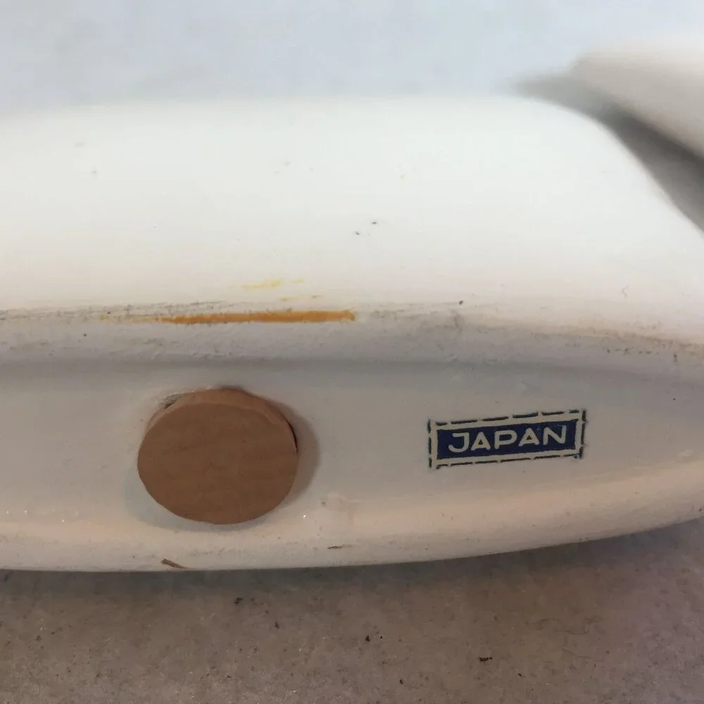 VTG MCM Ceramic Salt & Pepper Shakers With Gold Metal Stand Japan